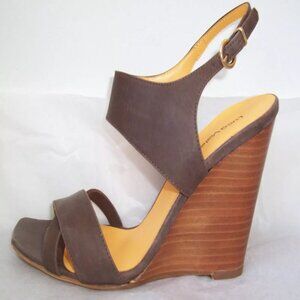 LUCA VALENTINI Brown Leather Wooden Wedge Heel Sandals Shoes 37 7